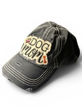 New Dog Mom Distressed Baseball Cap - dark gray 100% Cotton